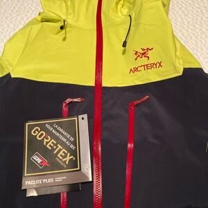 Arc'teryx Lime and Navy Jacket with Red Accents